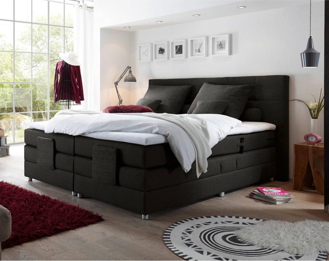 Boxspringbett Hotelbett Doppelbett MANAUS-09 in Schwarz, Komfort Topper, 180x200 cm, H3/H4, elektrisch verstellbar, Taschenfederkern-Matratze Bild 1