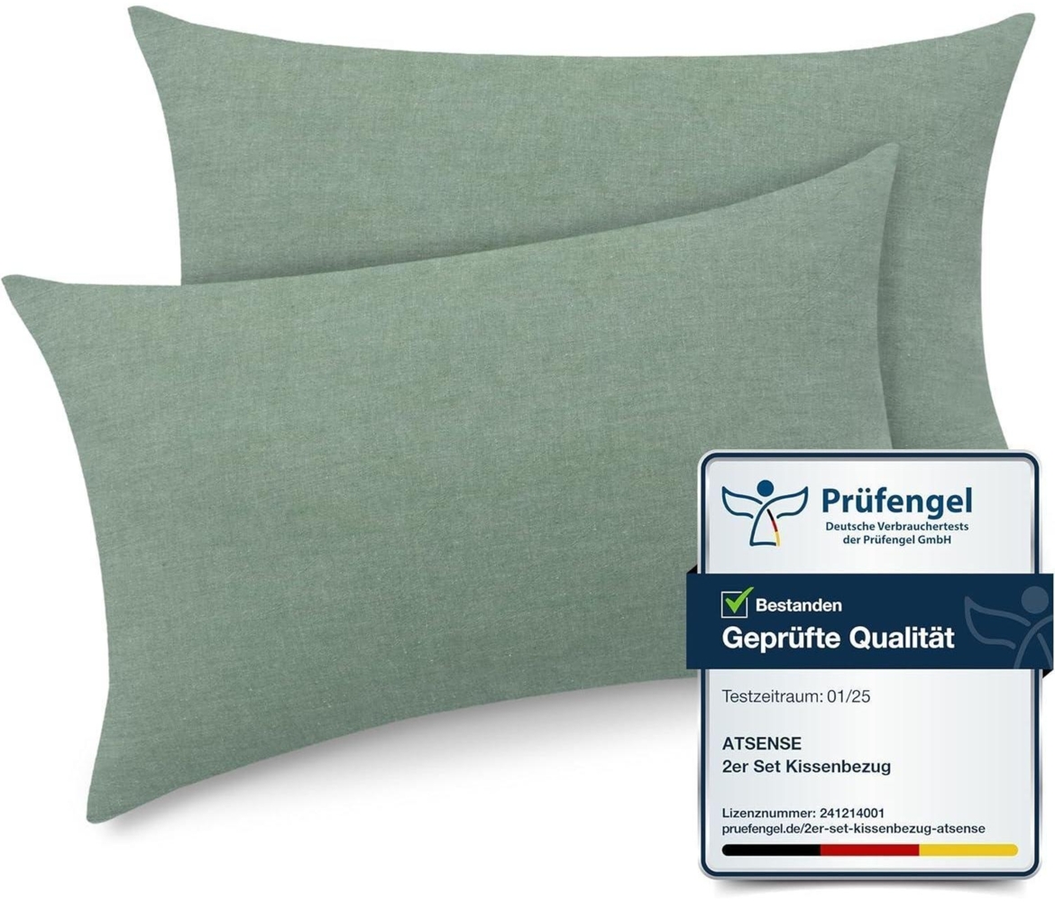 ATsense 2er Set Kissenbezug 40x70 cm Baumwolle Grün Reißverschluss Oeko-TEX Bild 1