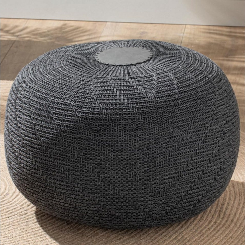 ENGLISH HOME Pouf Hocker | Rund Sitzpouf | Sitzhocker | Sitzpuff | Fußhocker | Strick Puff Hocker für Wohnzimmer, Schlafzimmer | Strickhocker Pouf Anthrazit 37x50 cm Bild 1