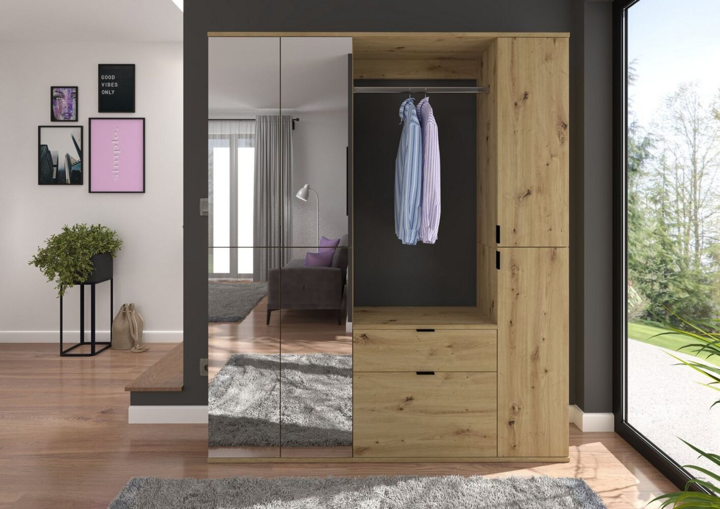 INOSIGN Garderoben-Set Trondheim, Breite 152 cm, 5-teilig, bestehend aus:, (Set, 4-St), 2x Garderobenschrank, 1 Kommode, 1 Garderobenstange, 1 Ablageboden Bild 1
