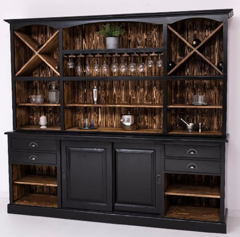 Casa Padrino Landhausstil Barschrank Schwarz / Dunkelbraun 240 x 50 x H. 210 cm - Massivholz Weinschrank im Landhausstil - Landhausstil Bar Möbel Bild 1