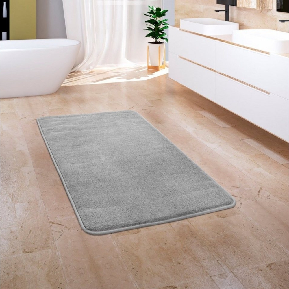 Paco Home Badematte Corby 255, Höhe 13 mm, rutschhemmend beschichtet, fußbodenheizungsgeeignet, Polyester, rechteckig, Badteppich, Uni Farben, Memory-Foam Effekt Bild 1