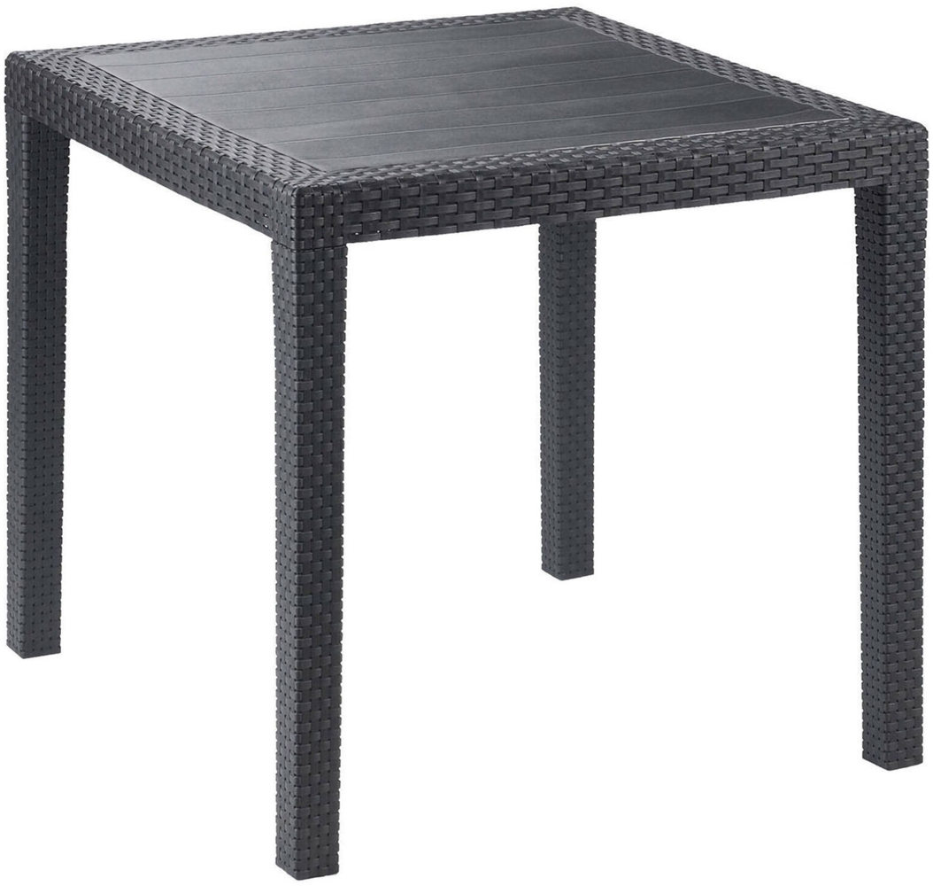 Dmora Außentisch Angelico, quadratischer Gartentisch, festes Regal in Rattan-Optik, 100 % Made in Italy, 79x79h72 cm, Anthrazit Bild 1