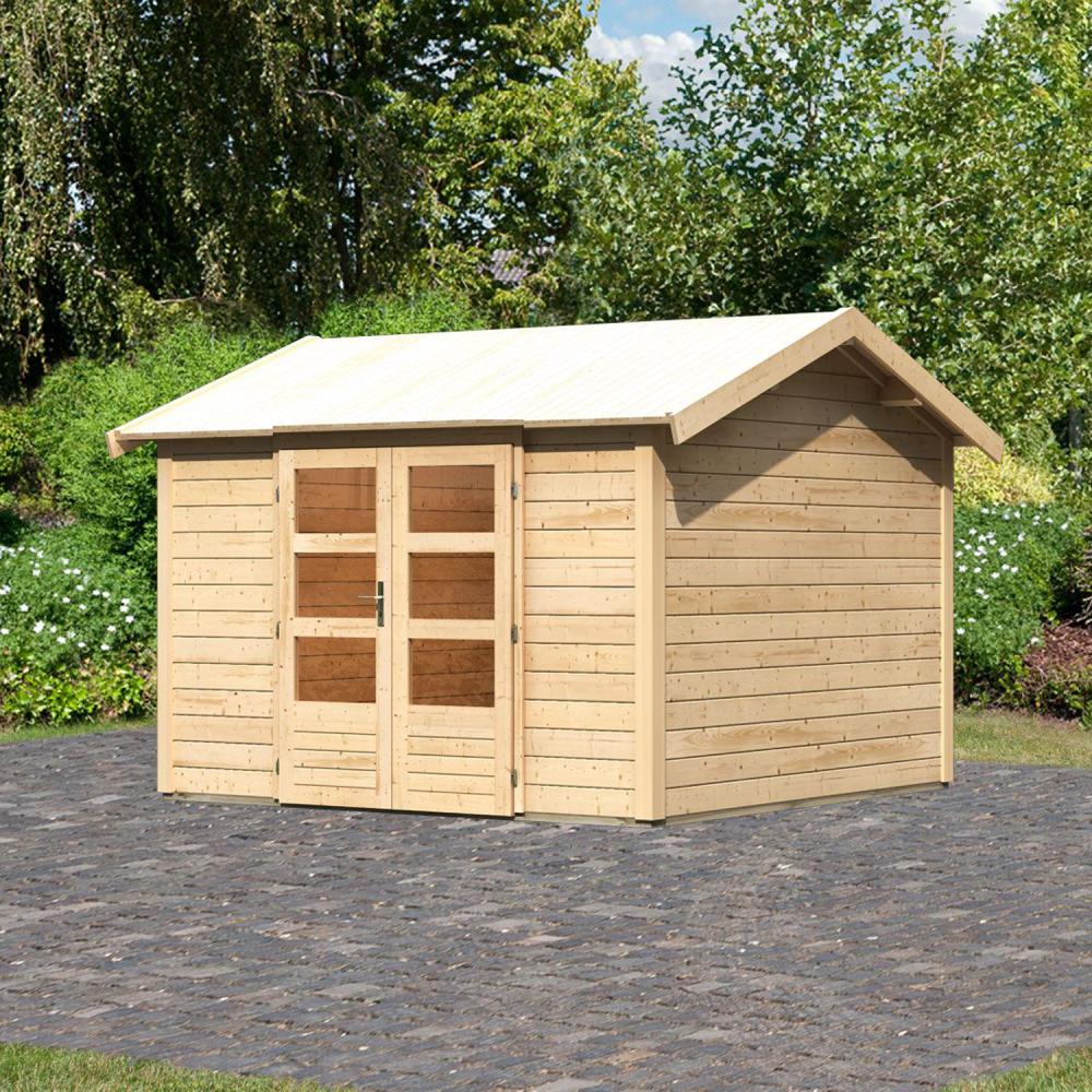 Gartenhaus Theres 7 - 304x304 cm, 28 mm Holz naturbelassen, Karibu Bild 1