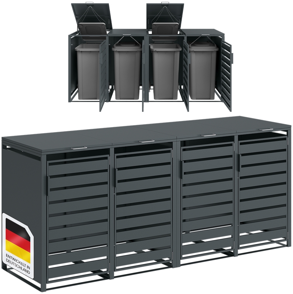 STEELSØN 'Kestra' Mülltonnenbox für 4 Tonnen je 240 Liter, anthrazit, Mülltonnenverkleidung aus Stahl, wetterfest, 116x80x268 cm Bild 1