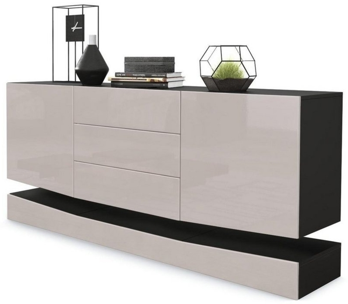 Vladon Sideboard City, Schwarz matt/Sandgrau Hochglanz - Moderne Kommode für Ihr Wohnbereich (178 x 72 x 38 cm) Bild 1