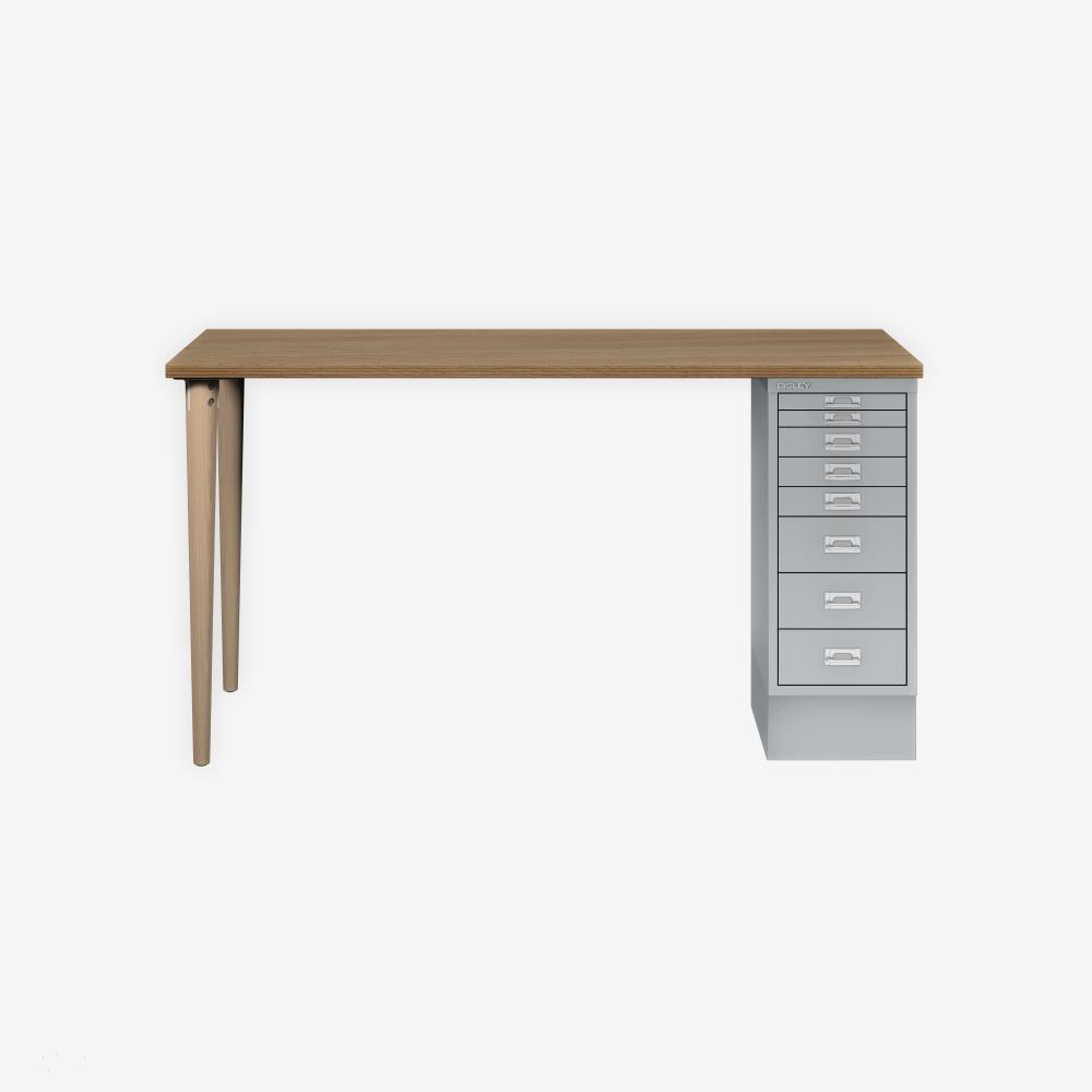 MultiDesk, 2 Eichenfüße, 1 MultiDrawer mit 8 Schüben, Dekor natürliche Eiche, Farbe Silber, Maße: H 740 x B 1400 x T 600 mm Bild 1