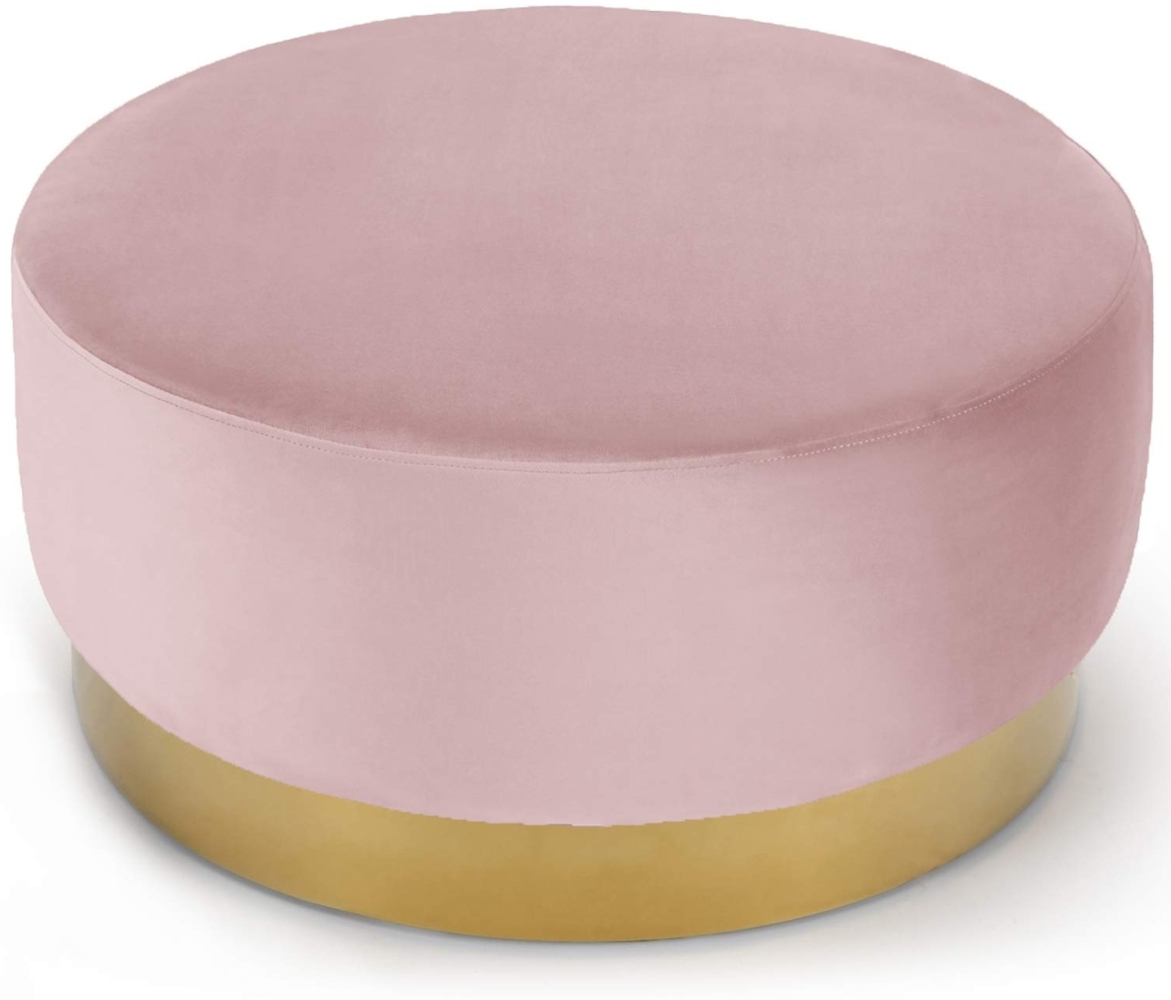 Menzzo Daisy Runder Polsterhocker mit goldenem Sockel und Samtbezug Rosa Bild 1