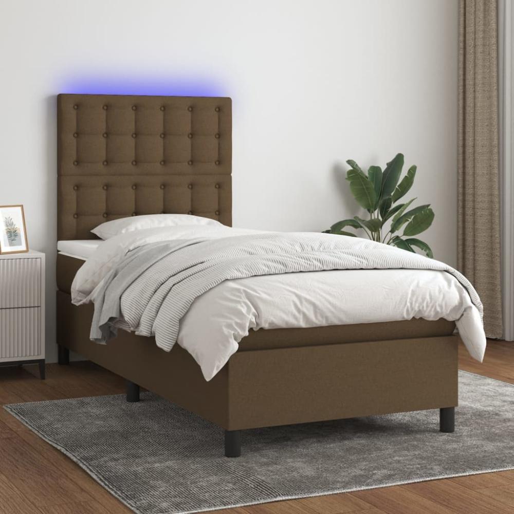 Boxspringbett mit Matratze & LED Stoff Dunkelbraun 80 x 200 cm, Härtegrad: H2 [3135152] Bild 1