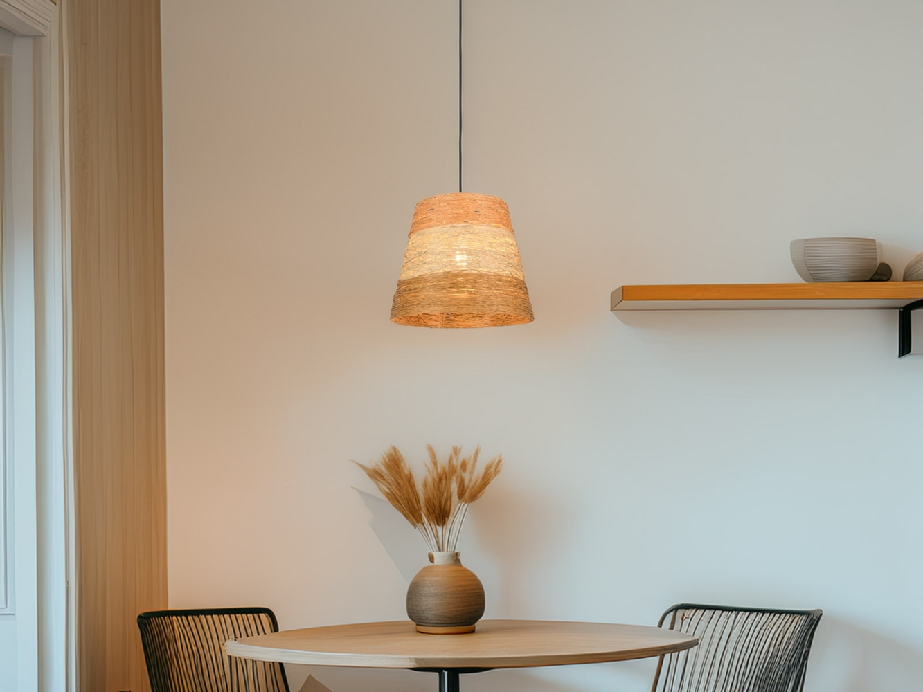 Pendelleuchte JOELINE mit Lampenschirm aus mehrfarbigem Papiergarn, Ø 30cm Bild 1