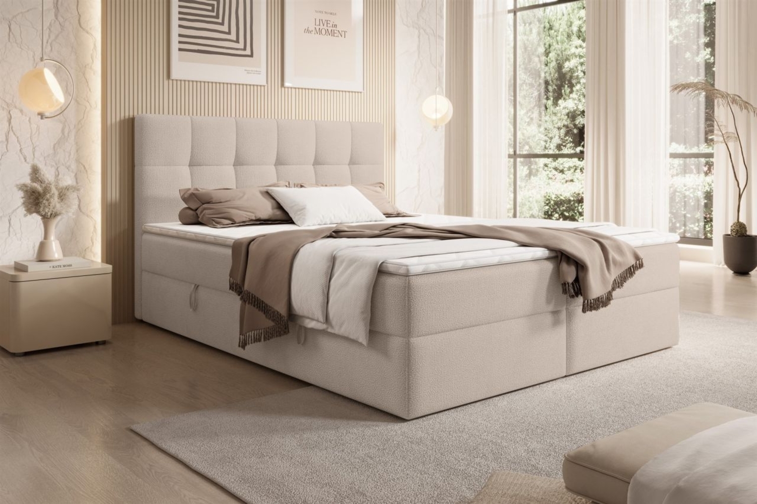 Boxspringbett Schlafzimmerbett ARTURO 120x200cm Stoff Freya Cappuccino Bild 1