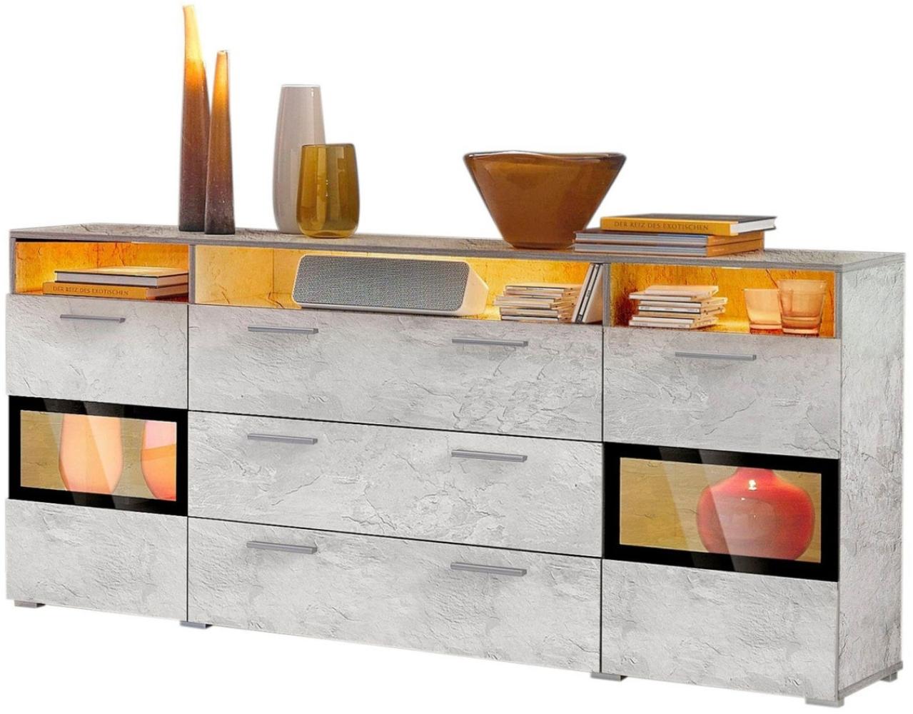 Kommode Sarah Sideboard 182x39x83cm beton 2-türig Bild 1