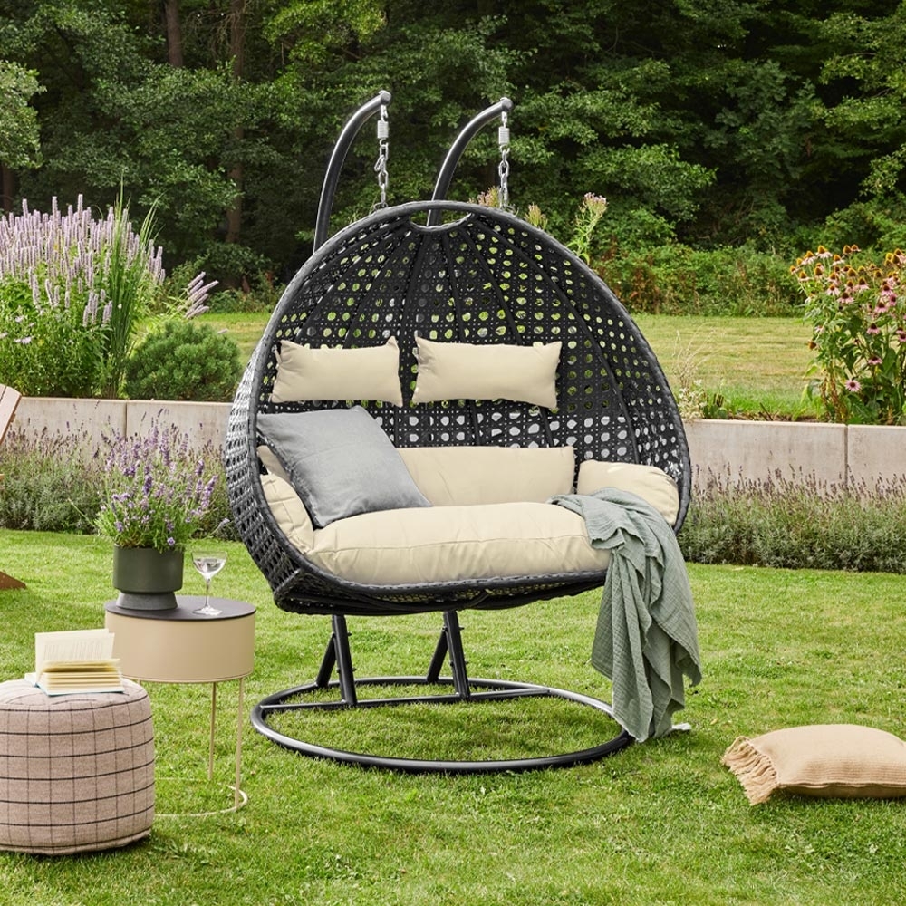 HOME DELUXE Polyrattan Hängesessel TWIN DELUXE - Schwarz/Creme für 2 Personen Bild 1