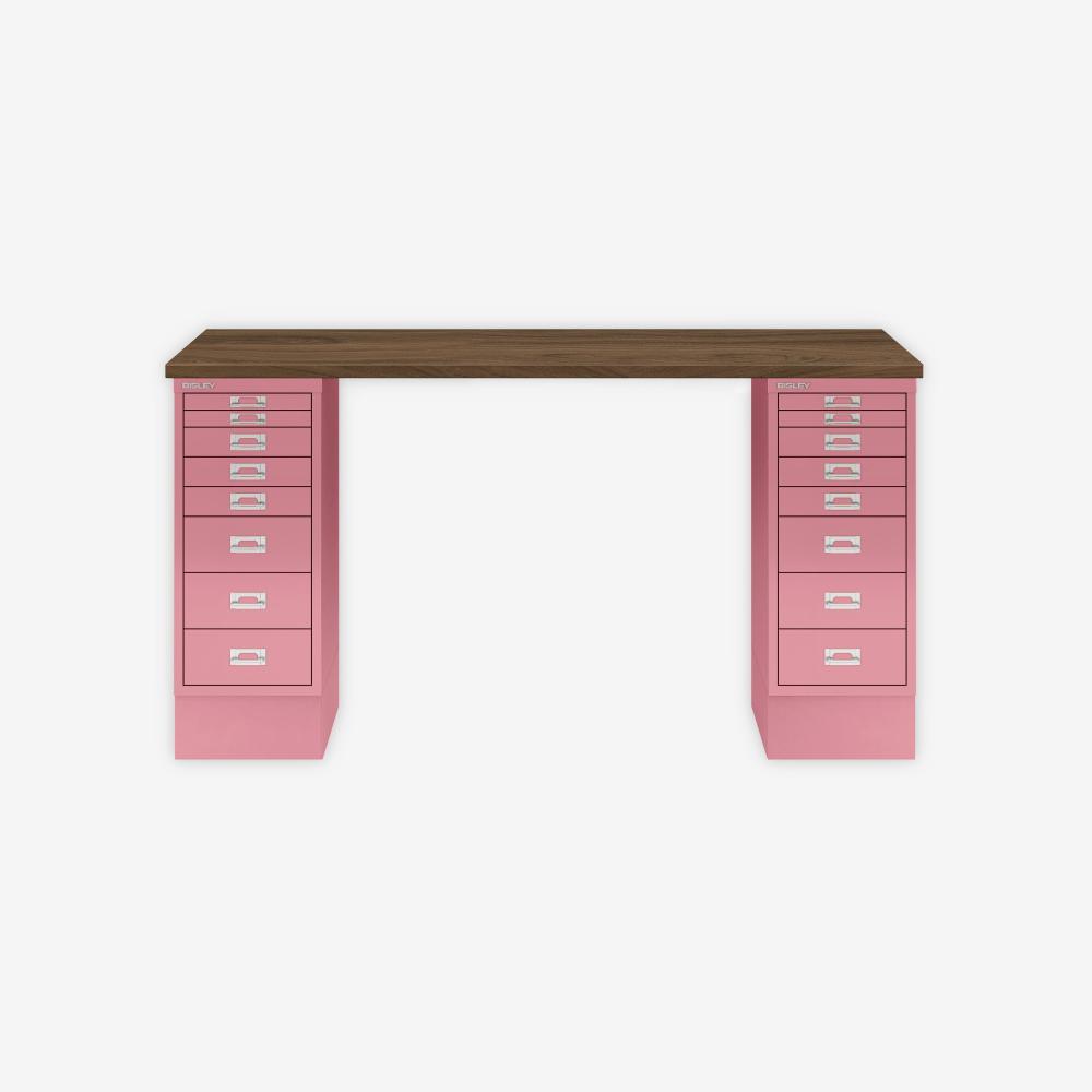 MultiDesk, 2 MultiDrawer mit 8 Schüben, Dekor Nussbaum, Farbe Pink, Maße: H 740 x B 1400 x T 600 mm Bild 1