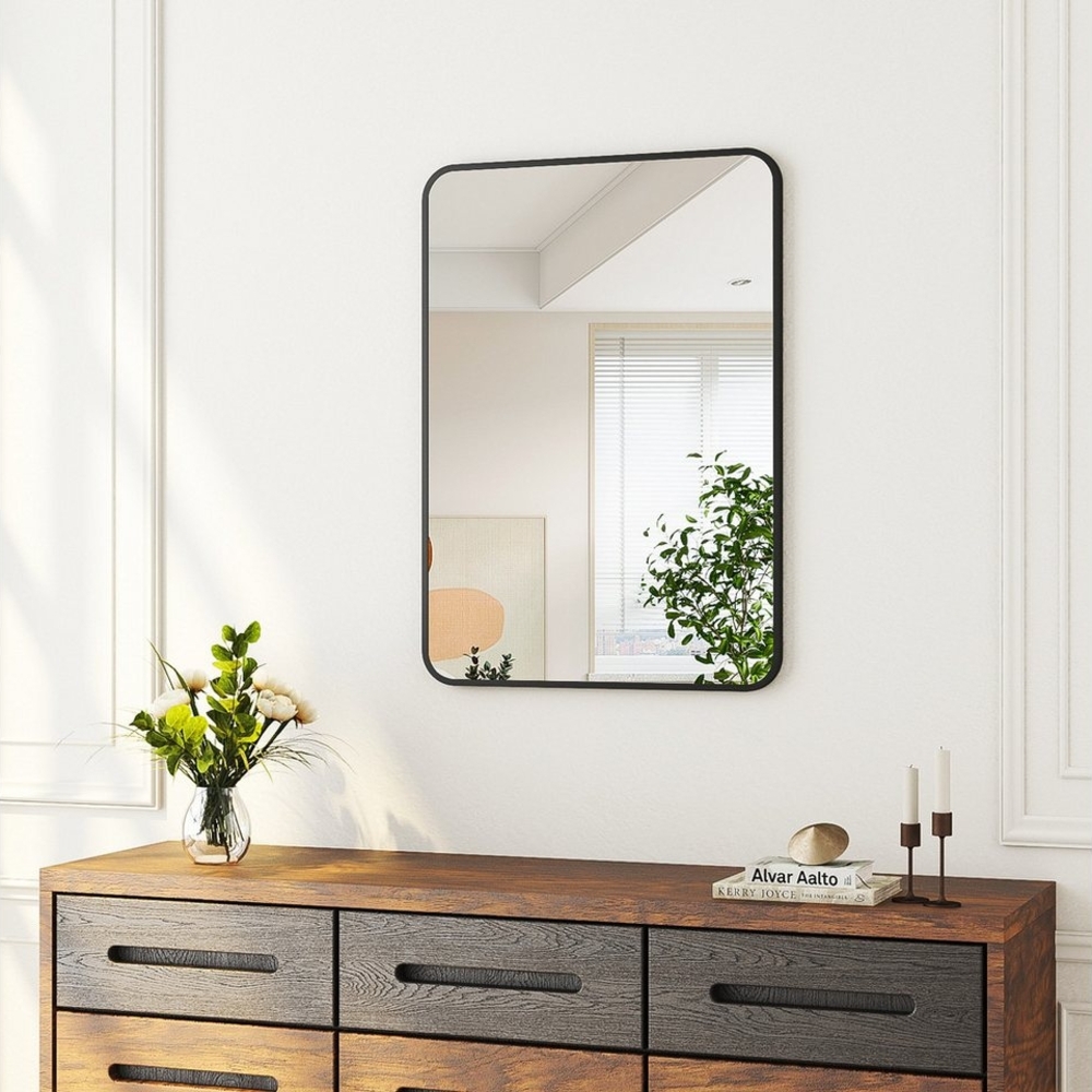 Hopibath Wandspiegel klein eckig rechteckig rund 40x60 40x40 Spiegel klein mit Alurahmen (Badspiegel Flurspiegel, Bruchfestes Glas), Explosionsgeschutz, hochauflösend, Modern Bild 1