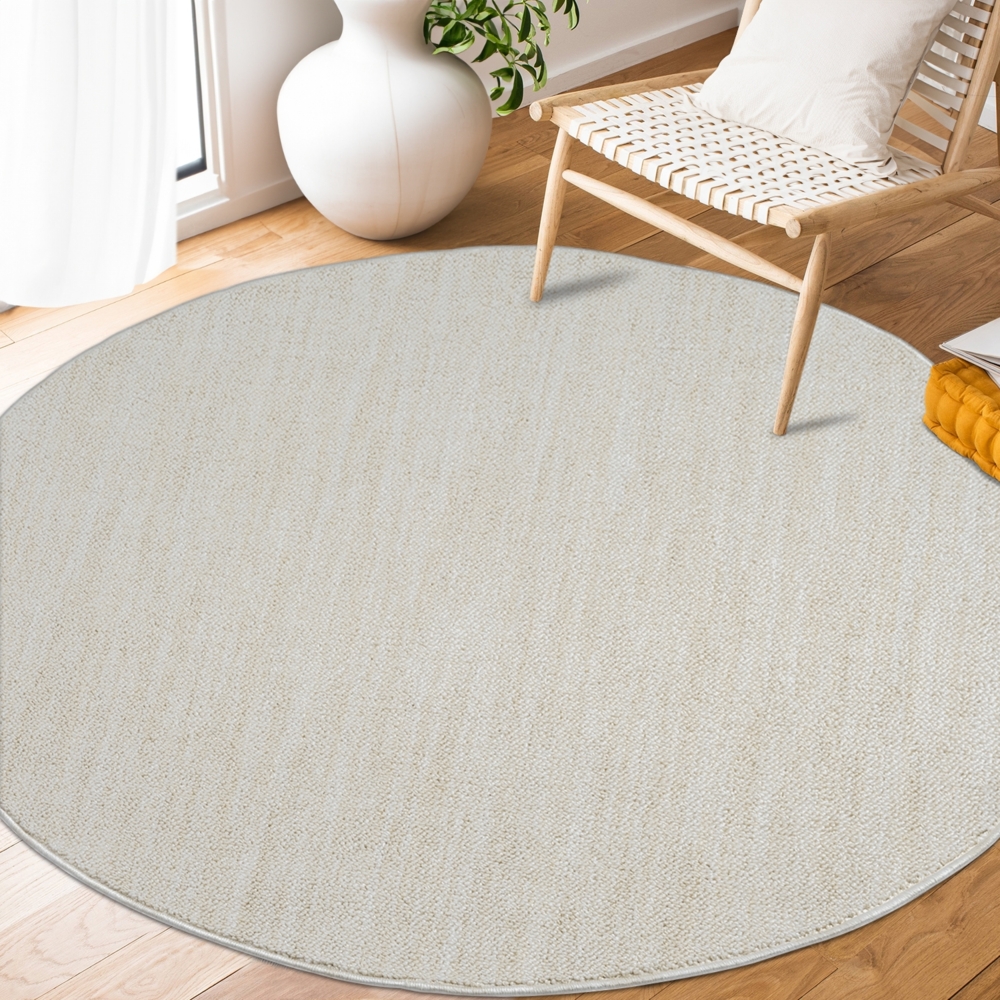 Teppich Rund - Flachflor 200x200 cm - Meliert Soft Gelb - Modern Boho Pastell Wohnteppich Wohnzimmer Schlafzimmer Deko Teppiche Bild 1