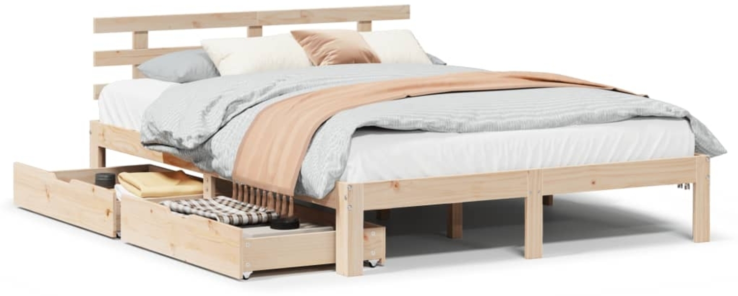 vidaXL Massivholzbett mit Schubladen 135x190 cm Kiefer 3302000 Bild 1