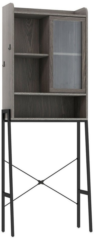 COSTWAY Badregal, mit 3 verstellbaren Regalen & 2 Haken & Tür, 63x29x170cm Bild 1