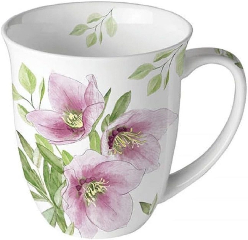 Ambiente Luxury Paper Products Becher Porzellan Frühling / Herbst / Sommer / Winter Kollektion, Porzellan Becher, Helleborus - Christrosen, Schneerosen, Winter Blumen Motiv, Mug Kollektion / Ideal als Geschenk Bild 1