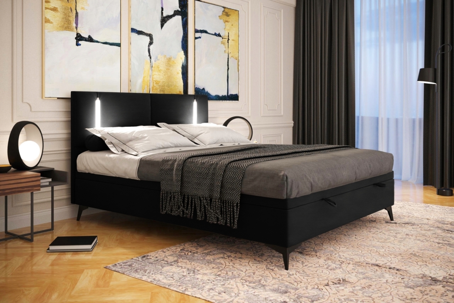 99rooms Hugette Boxspringbett Kunstleder SOFT Schwarz 160x200 cm Bild 1