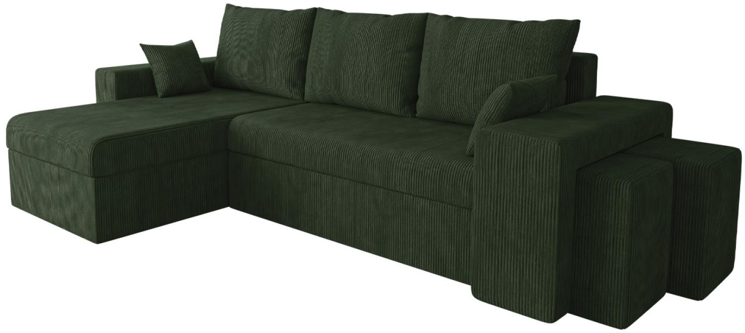 Ecksofa Papani Cord mit 2 Polsterhocker, Bettkasten, Schlaffunktion (Farbe: Poso 14) Bild 1