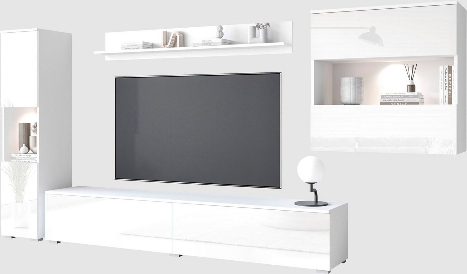 INOSIGN Wohnwand PARIS, (Komplett-Set, 4-St), TV-Wand 300cm breite, grifflose Design, stehend und hängend montierbar Bild 1