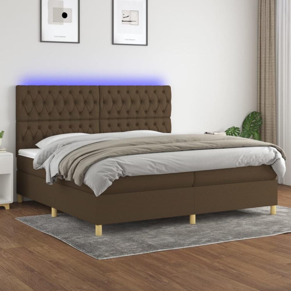 Boxspringbett mit Matratze & LED Stoff Dunkelbraun 200 x 200 cm, Härtegrad: H2 [3135704] Bild 1