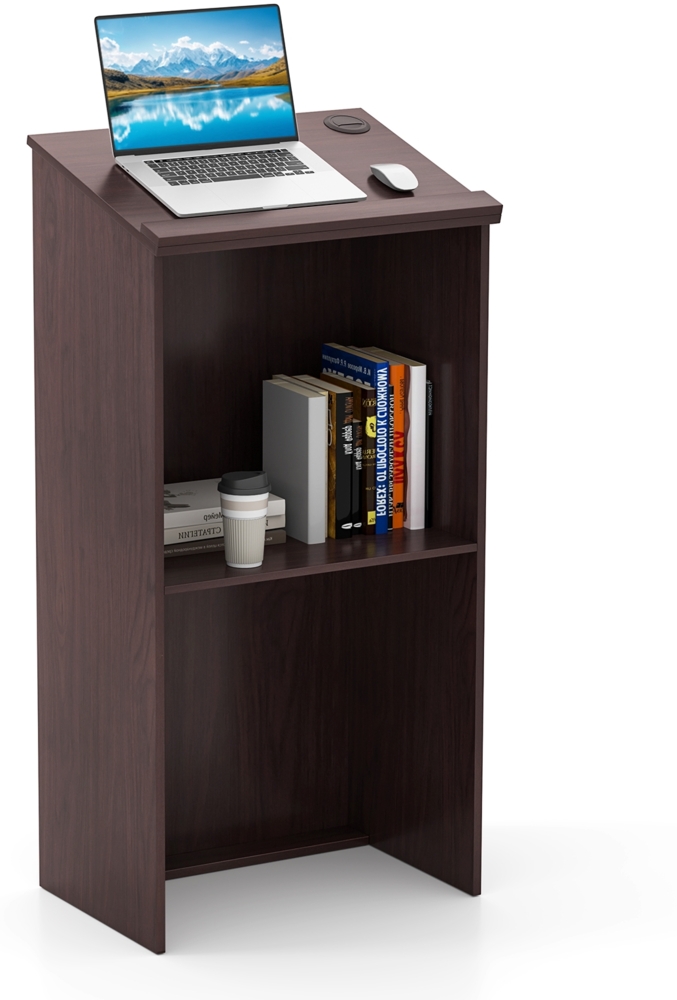 Stehpult Rednerpult mit Ablagefläche und Kabeldurchführungen Stehtisch Braun Bild 1