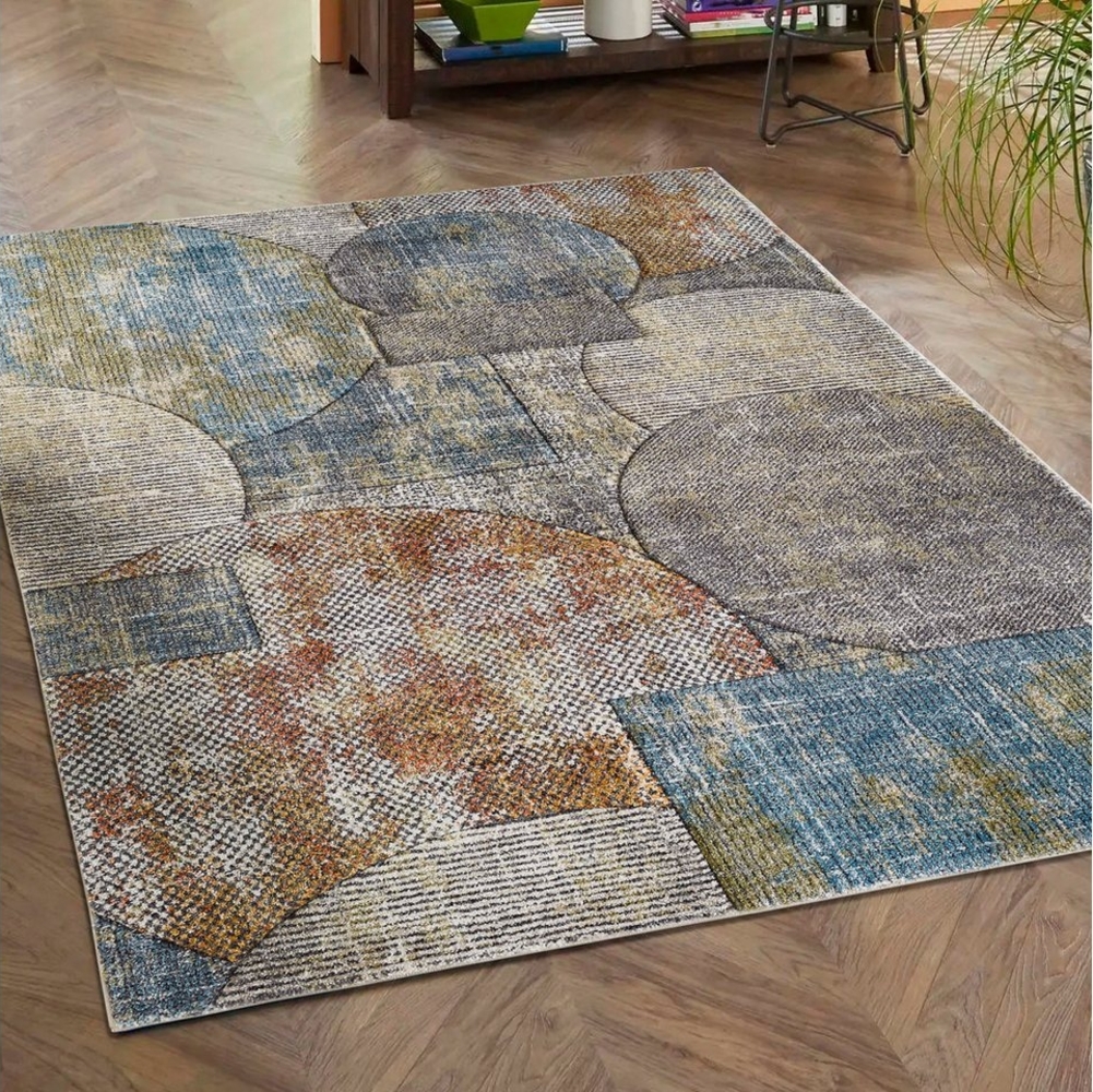 LUXOR living Teppich Toronto, rechteckig, Höhe: 12 mm, Kurzflor, modernes Patchwork-Design, Hoch-Tief Struktur, Wohnzimmer Bild 1