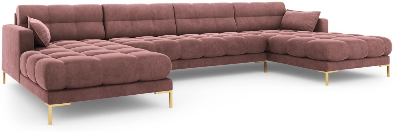 Micadoni 6-Sitzer Samtstoff Panorama Sofa Mamaia | Bezug Pink | Beinfarbe Gold Metal Bild 1