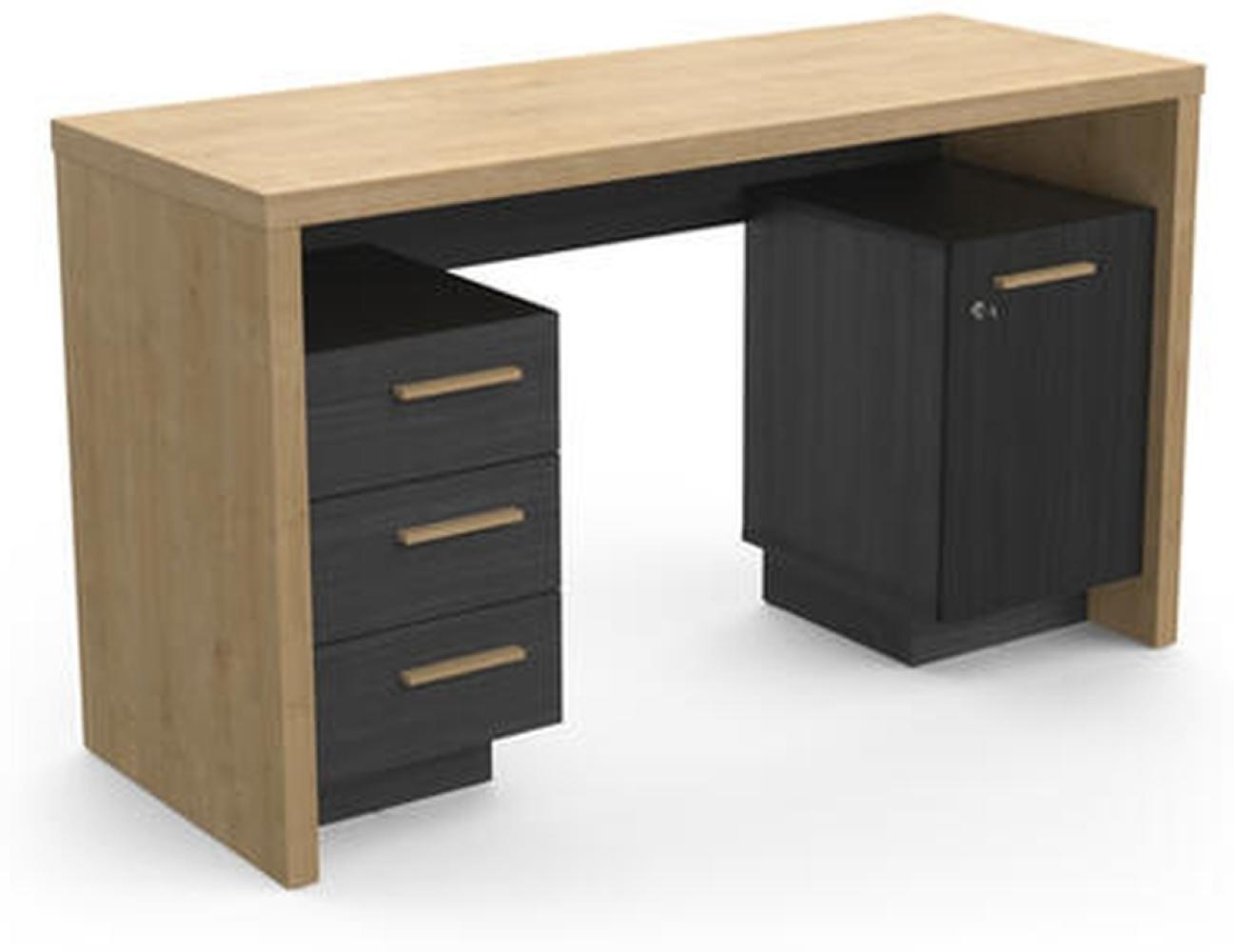 Schreibtisch >Oxford< in Hamilton Eiche/schwarz - 131x76x50 (BxHxT) Bild 1