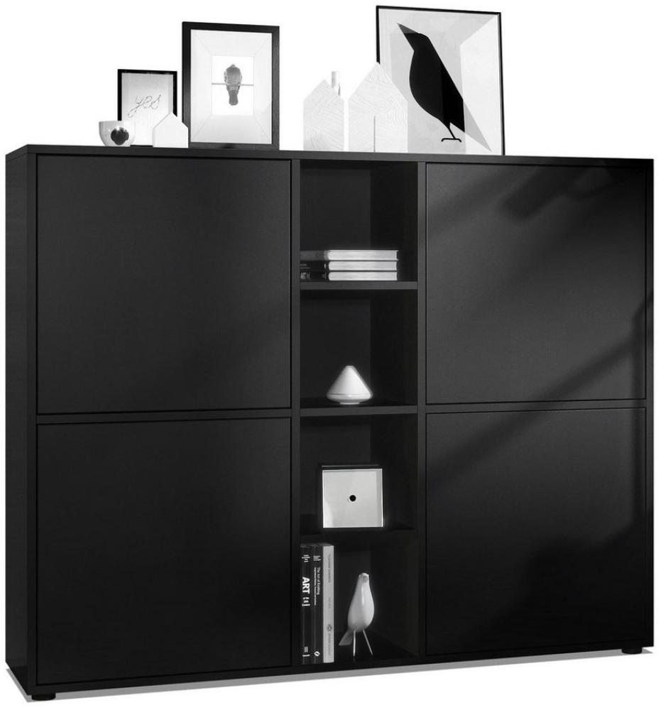 Vladon Highboard Cuba V3, Schwarz matt/Schwarz matt - Moderne Anrichte mit 12 Fächern (130,5 x 105,5 x 35,5 cm) Bild 1