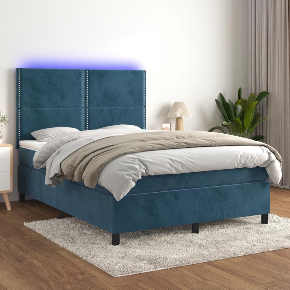 Boxspringbett mit Matratze & LED Samt Dunkelblau 140x200 cm Bild 1