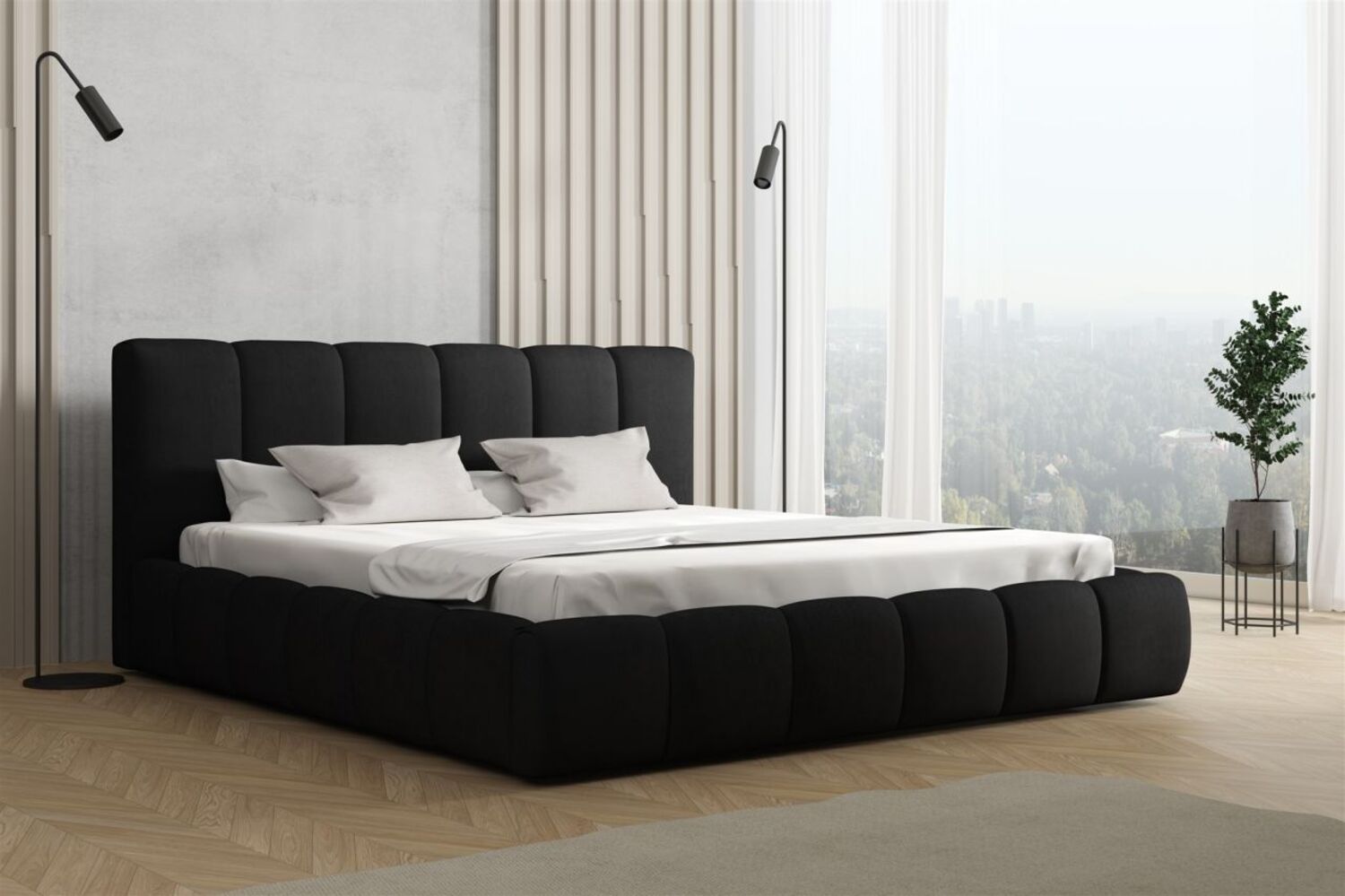 Polsterbett Doppelbett GIULIA Komplettset 160x200cm Stoff Magic Velvet Schwarz Bild 1