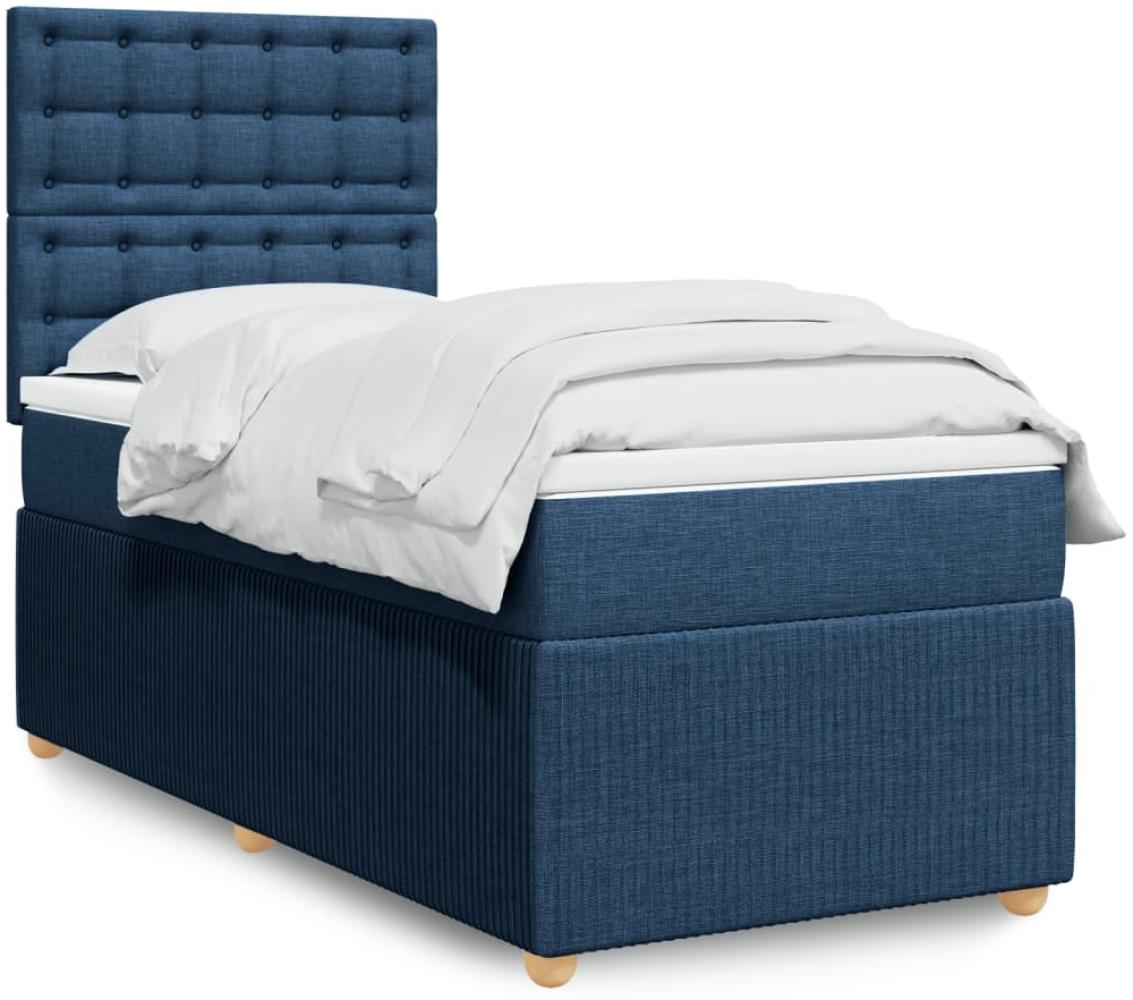 vidaXL Boxspringbett mit Matratze Blau 90x190 cm Stoff 3294231 Bild 1