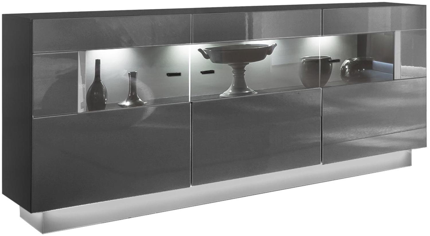 Sideboard DENIRA old grey Hochglanz Kommode grau Bild 1