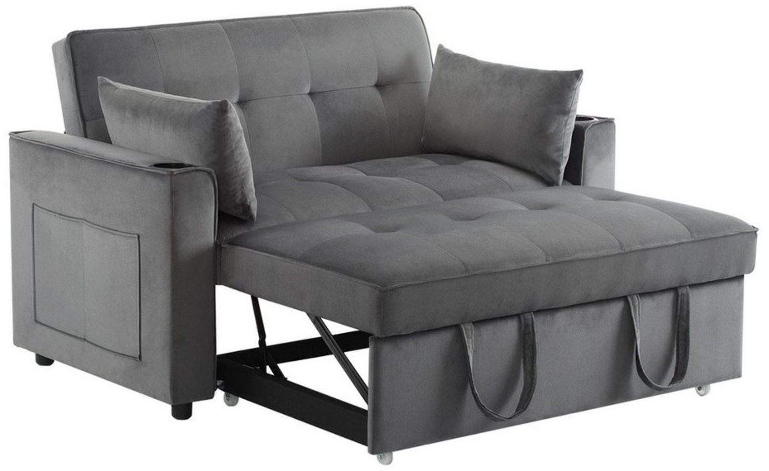 i@home Schlafsofa, Multifunktionssofa mit Schlaffunktion, Schlafsofa mit Getränkehalter und Kissen, Rückenlehne neigbar 105°/140°/180°, geeignet für Wohnzimmer, Schlafzimmer, Heimkino-Wohnung, Grau Bild 1