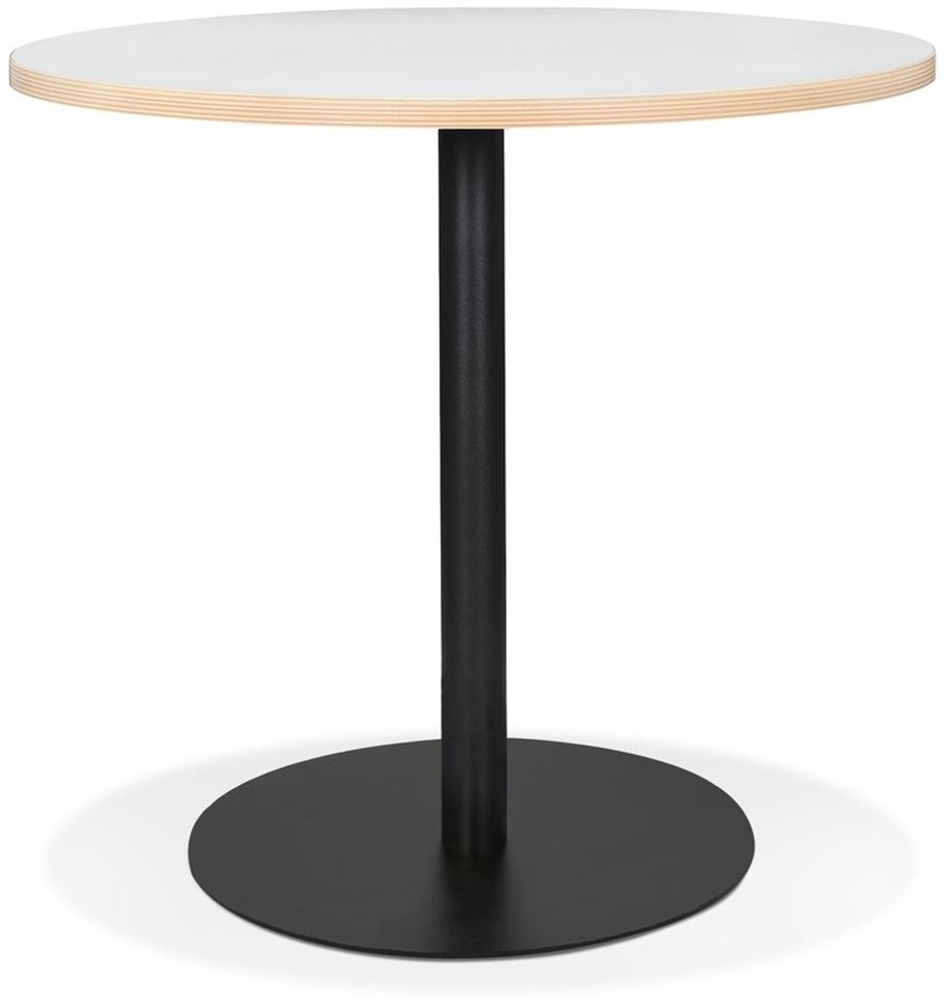 Kadima Design Runder Bistrotisch, Ø 80 cm, Melamin Holz & schwarzem Metallgestell, Weiß, für Café Bild 1