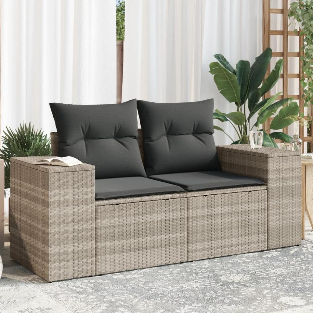 vidaXL Gartensofa mit Kissen 2-Sitzer Hellgrau Poly Rattan 366187 Bild 1