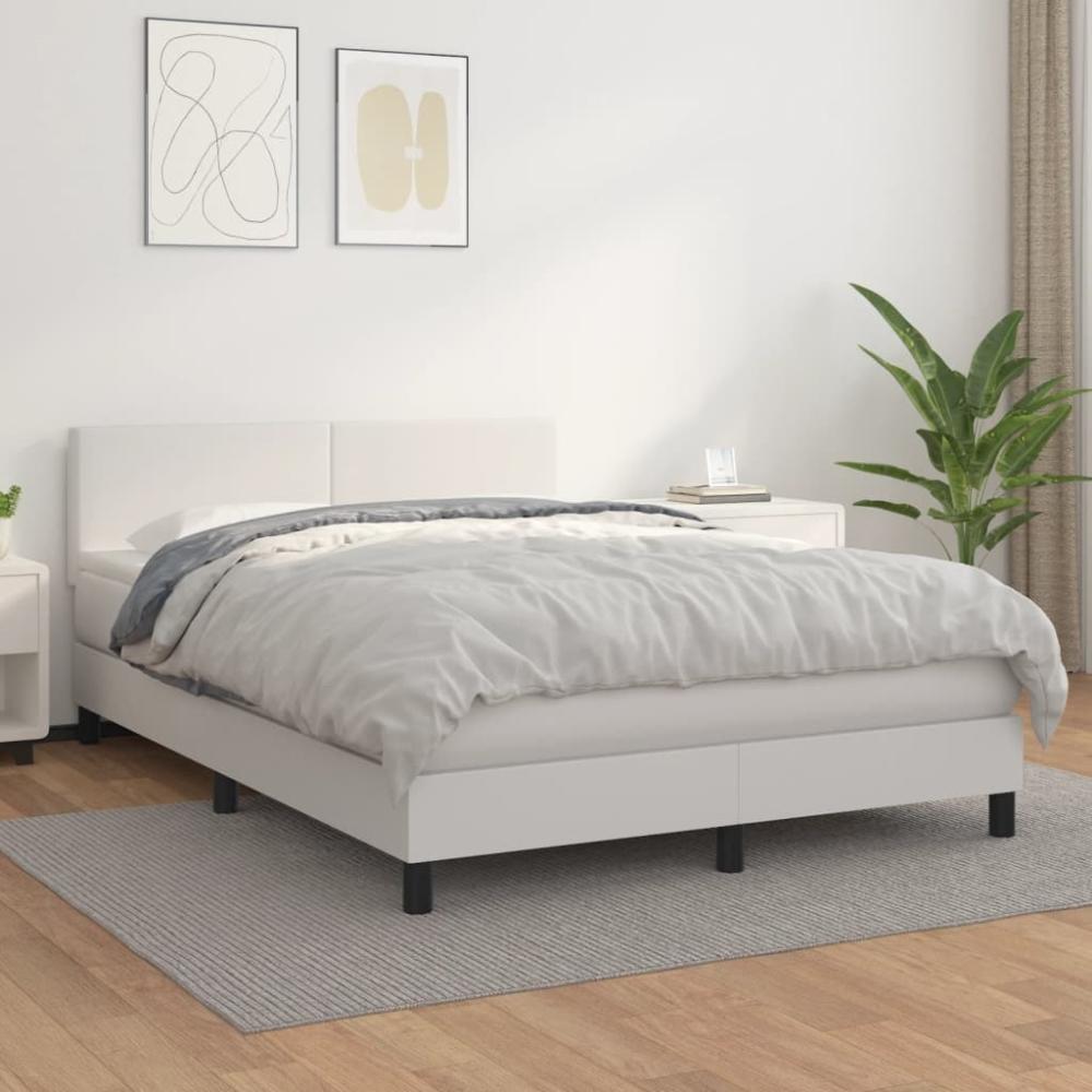 vidaXL Boxspringbett mit Matratze Weiß 140x190 cm Kunstleder 3141000 Bild 1