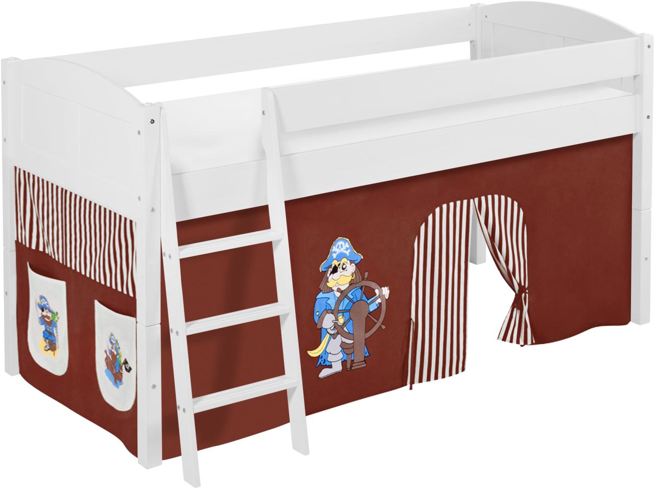 Lilokids 'Ida 4106' Spielbett 90 x 200 cm, Pirat Braun Beige, Kiefer massiv, mit Vorhang Bild 1