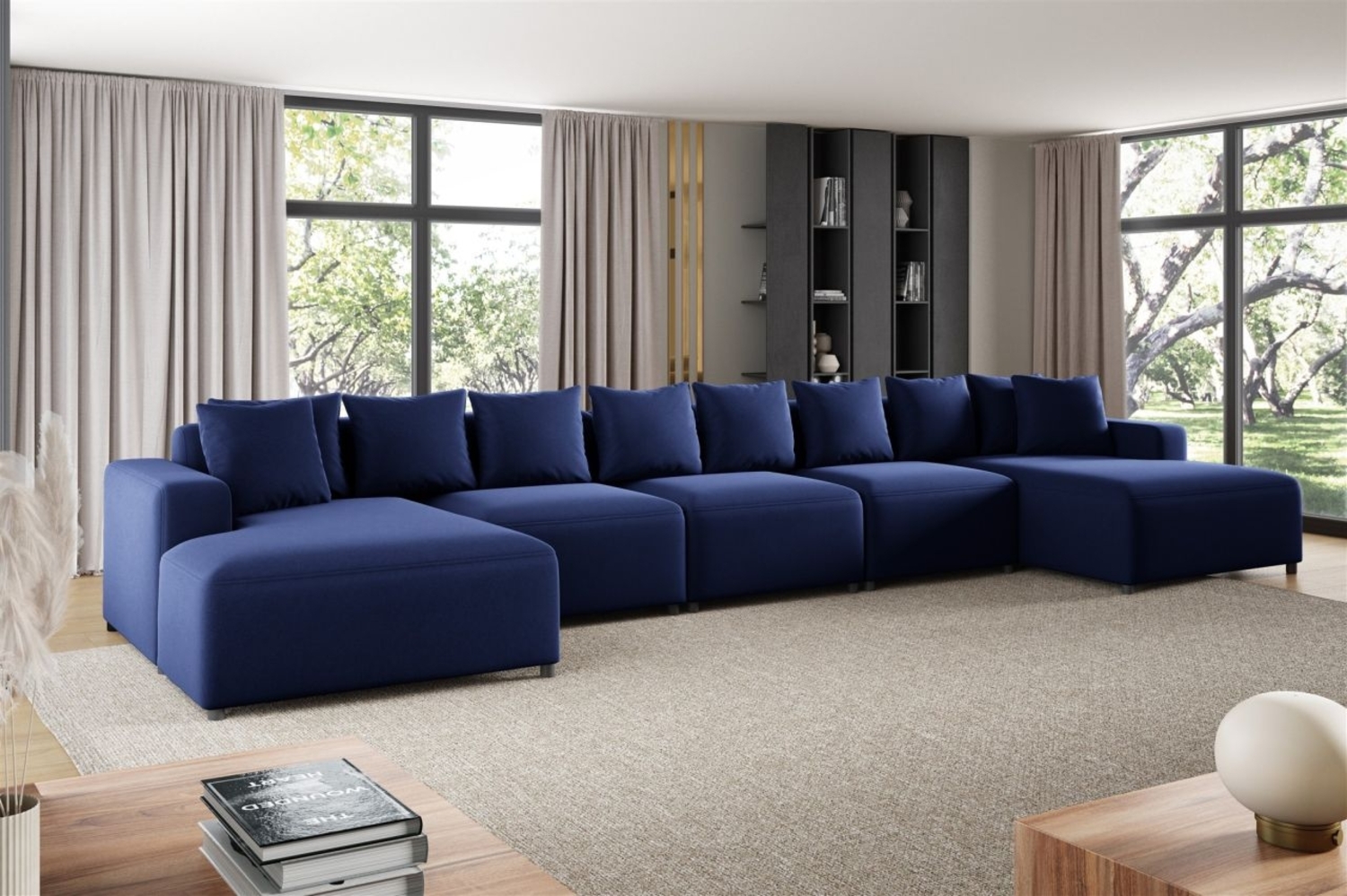 Wohnlandschaft Sofa U-Form Designersofa MEGAN XL in Stoff Salvador Dunkelblau Bild 1