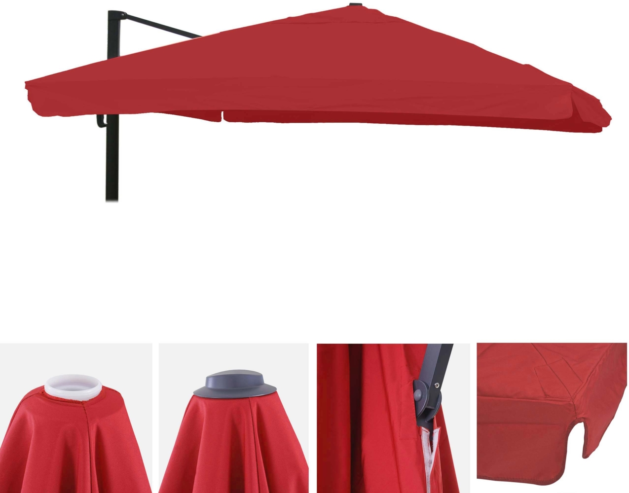 Ersatz-Bezug für Luxus-Ampelschirm HWC-A96 mit Flap, Sonnenschirmbezug, 3x4m (Ø5m) Polyester 4kg ~ rot Bild 1