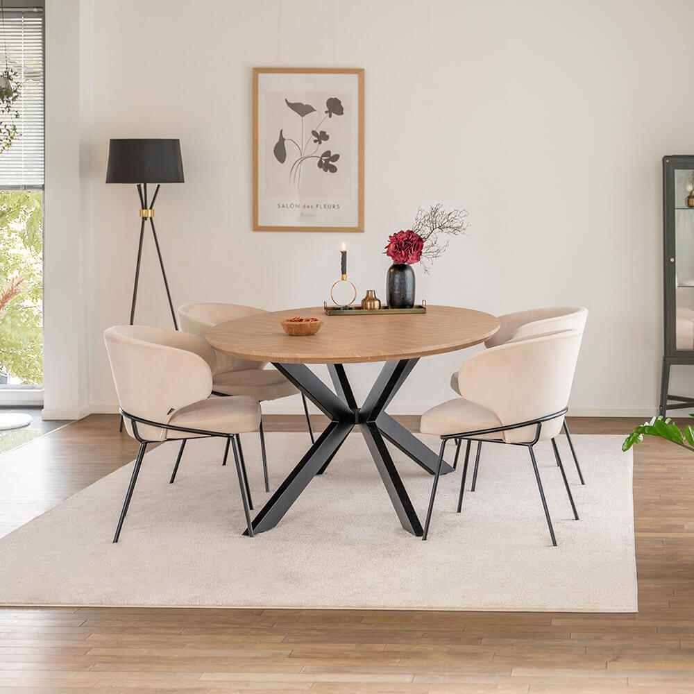 HOME DELUXE Essgruppe Oval inkl. Sternfuß - 200 x 120 cm Fishbone Oak 4 Stühle Beige Bild 1