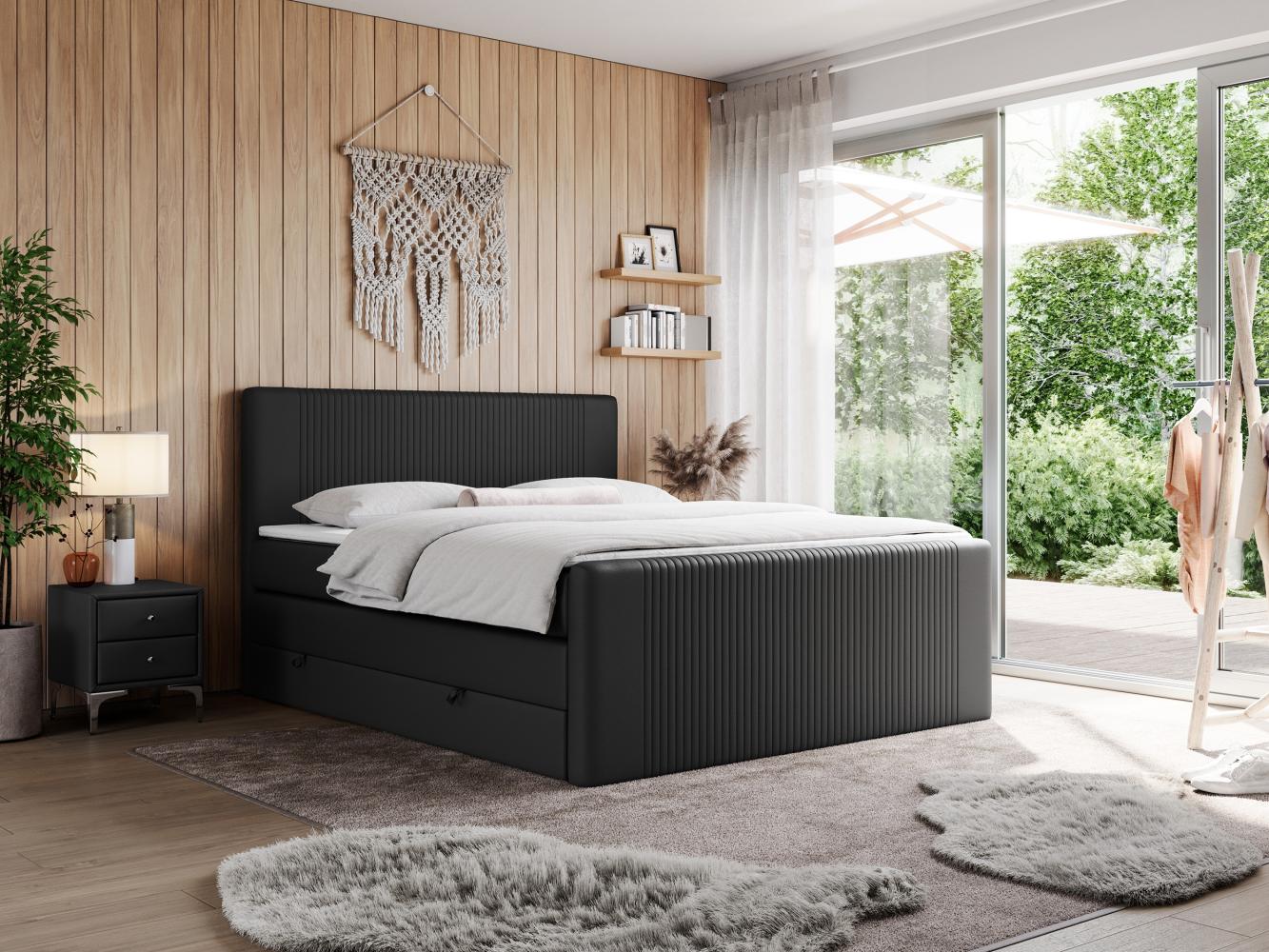 Boxspringbett KING DOREN, mit zwei Bettkästen und einer Multipocket-Matratze - 180x200 - Schwarz Kunstleder - H3 Bild 1