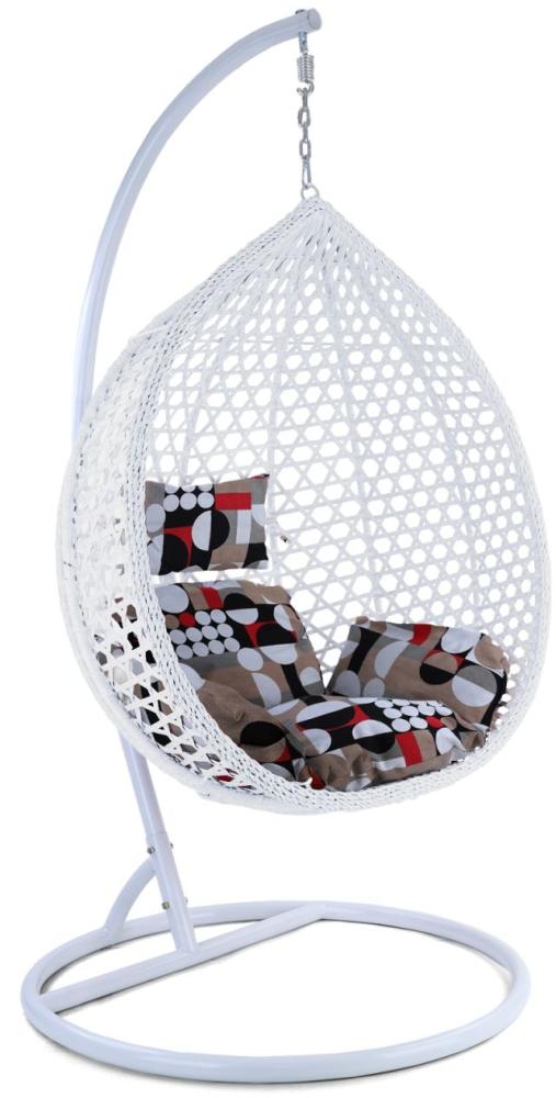 Luxus Hängesessel Style XXL Polyrattan mit Korb und Gestell weiß Kissen Modern Bild 1