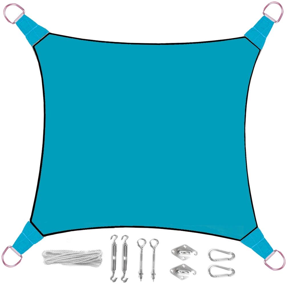 Sonnensegel Quadratisch Blau 5m - mit Ösenset für Balkon & Terrasse Bild 1