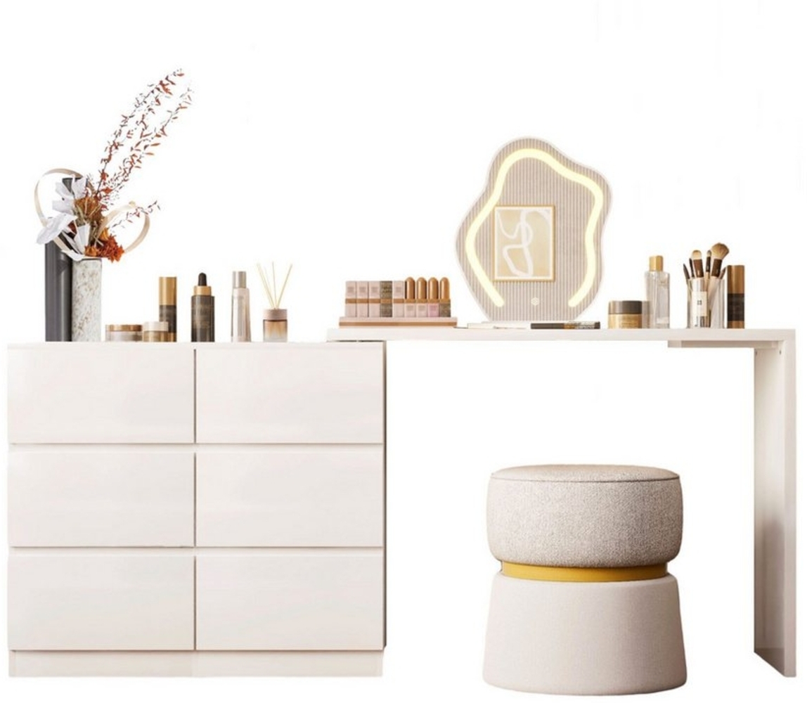 TWSOUL Schminktisch Drehbarer Schminktisch mit 6 Schubladen in Weiß, Multifunktionaler Schmink- und Arbeitstisch für Schlafzimmer oder Büro Bild 1