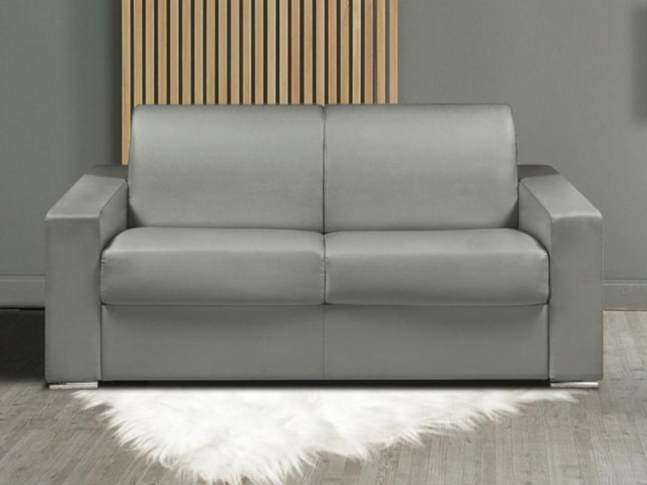 Vente-unique - Schlafsofa mit Matratze 2-Sitzer Kunstleder - Grau - Liegefläche mit Lattenrost: 120 cm - Matratzenhöhe: 16 cm mit Memory Schaum - CALITO Bild 1