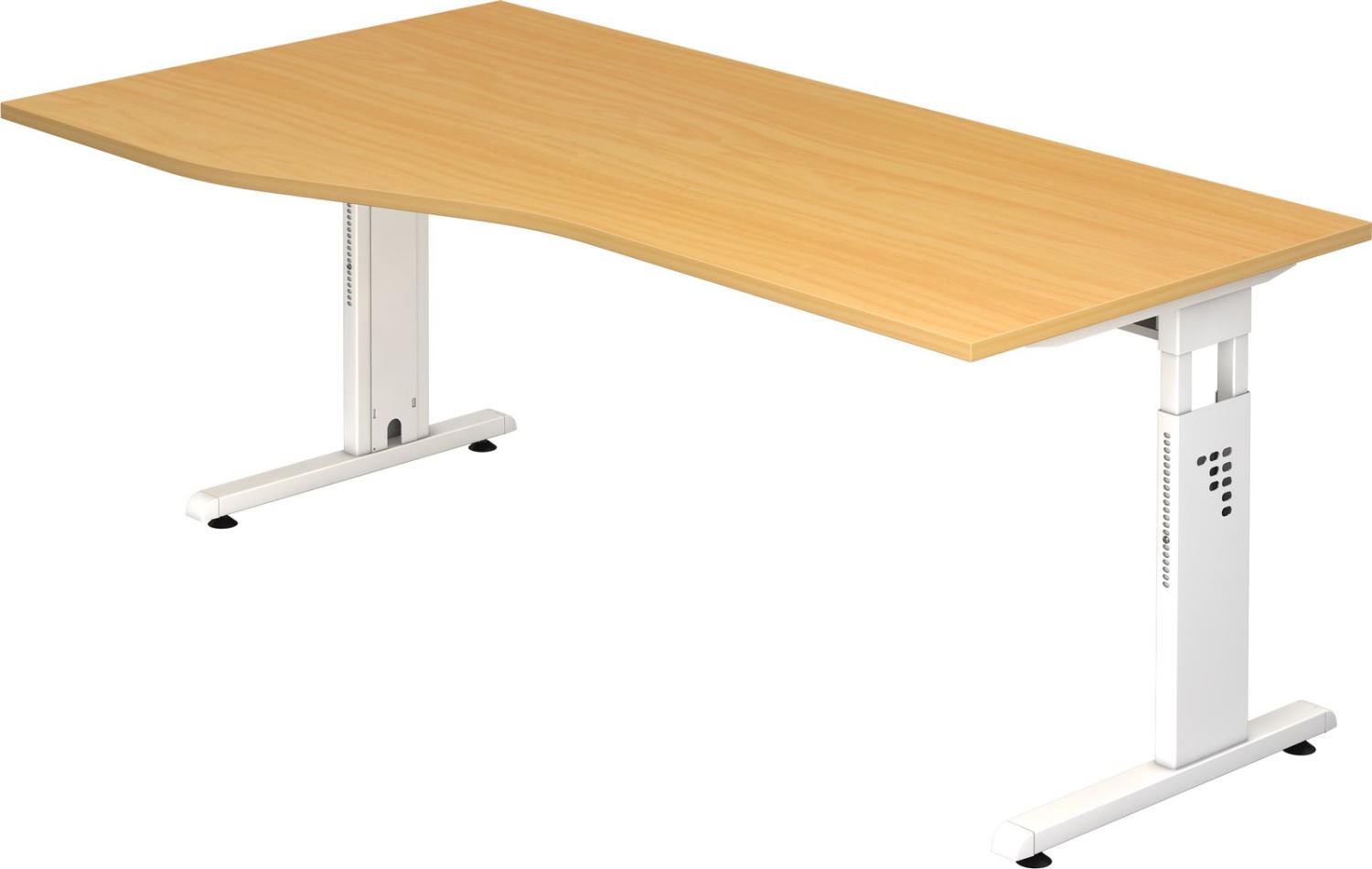 bümö höhenverstellbarer Schreibtisch O-Serie 180x100 cm in Buche, Gestell in weiß - großer PC Tisch für's Büro manuell höhenverstellbar, Computertisch verstellbar, OS-18-6-W Bild 1